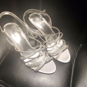 Silver heels with rhinestones never worn